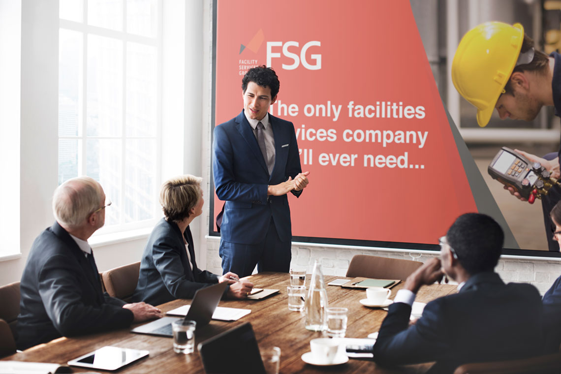 Presentation with FSG branded slides on show in the background