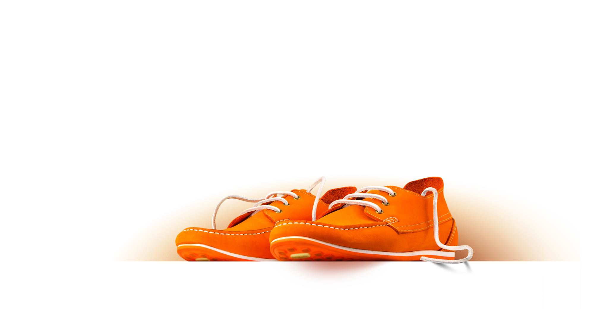 Orange shoes to represent brand identity.
