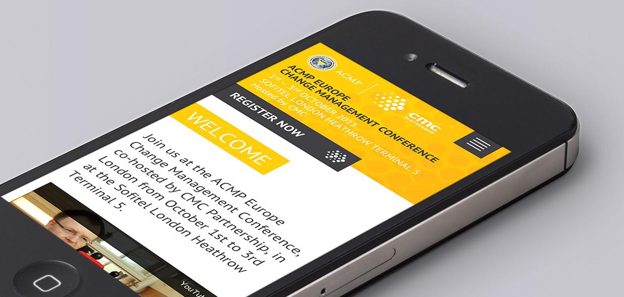 Mobile device showing ACMP Europe Conference website