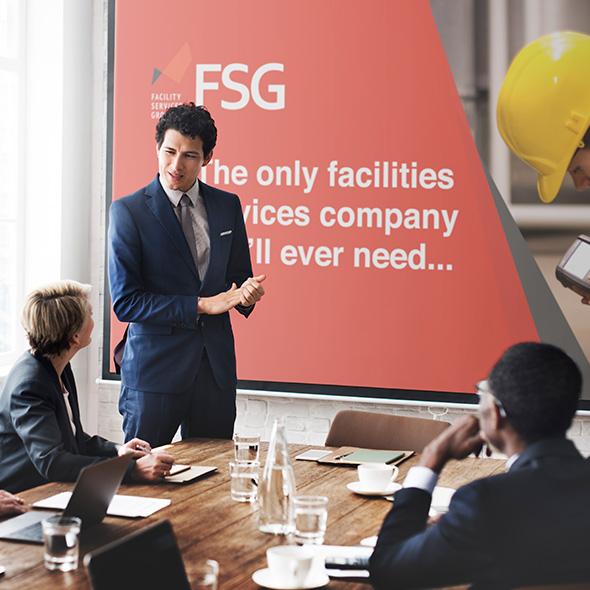Presentation with FSG branded slides on show in the background